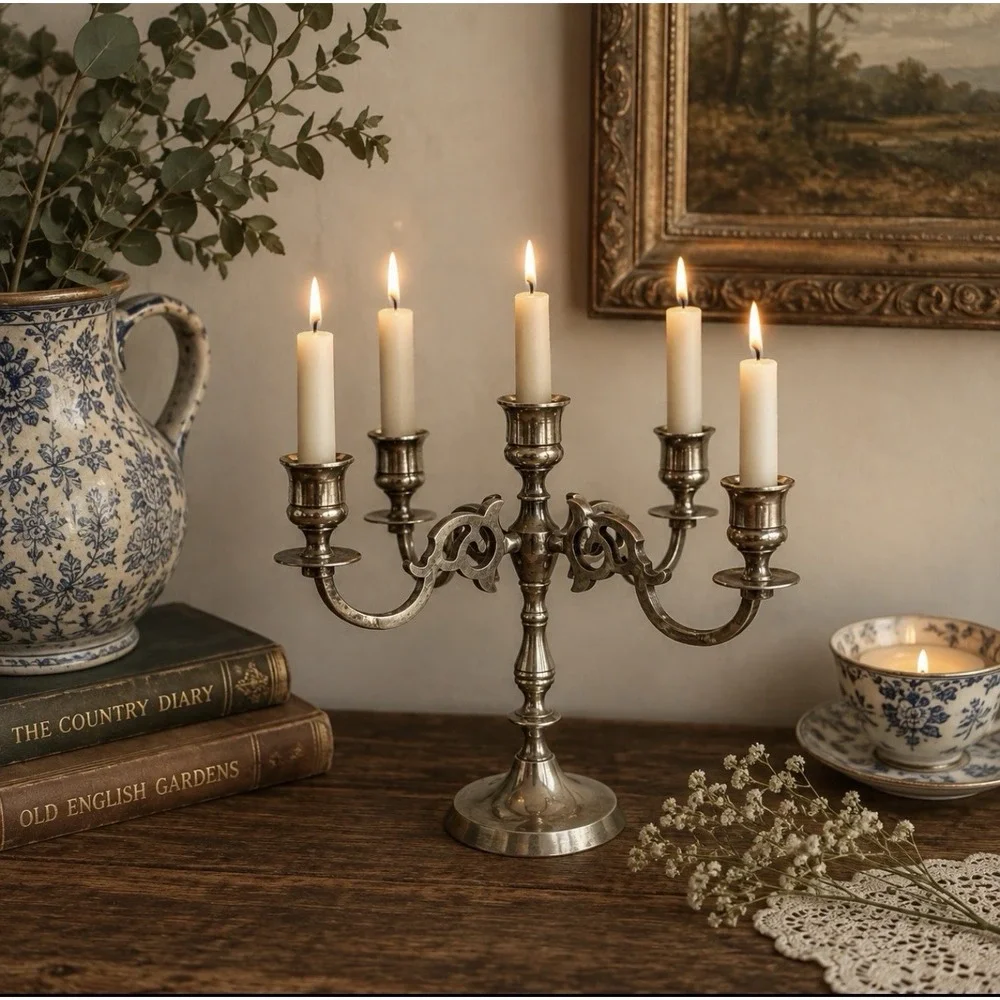 Vintage Brass 5 Arm Candelabra Candle Holder 8